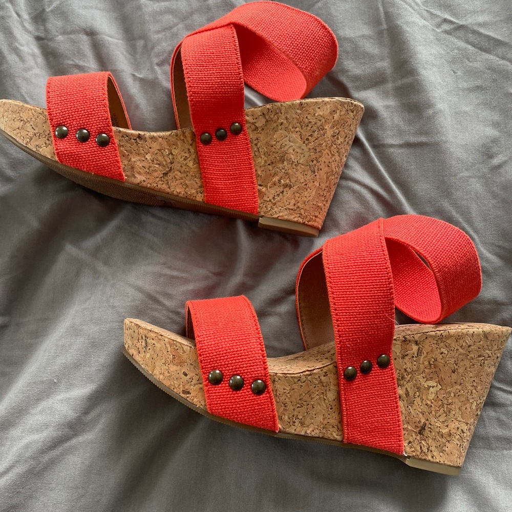 Lucky Brand Orange Wedge Sandals with Cork Heel